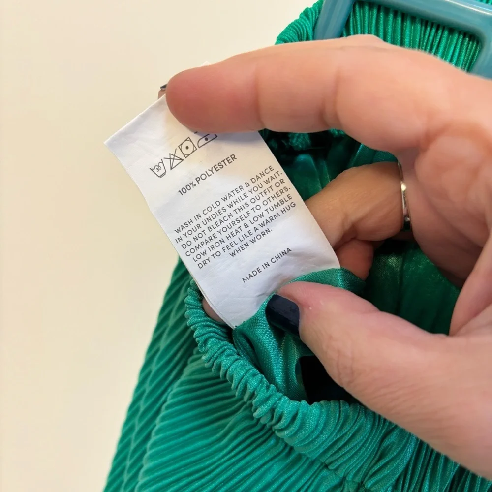 Peppermayo Muse Plisse Pants Size 8 Jade Green Disco Summer Artsy Festival Flowy - Picture 7 of 10